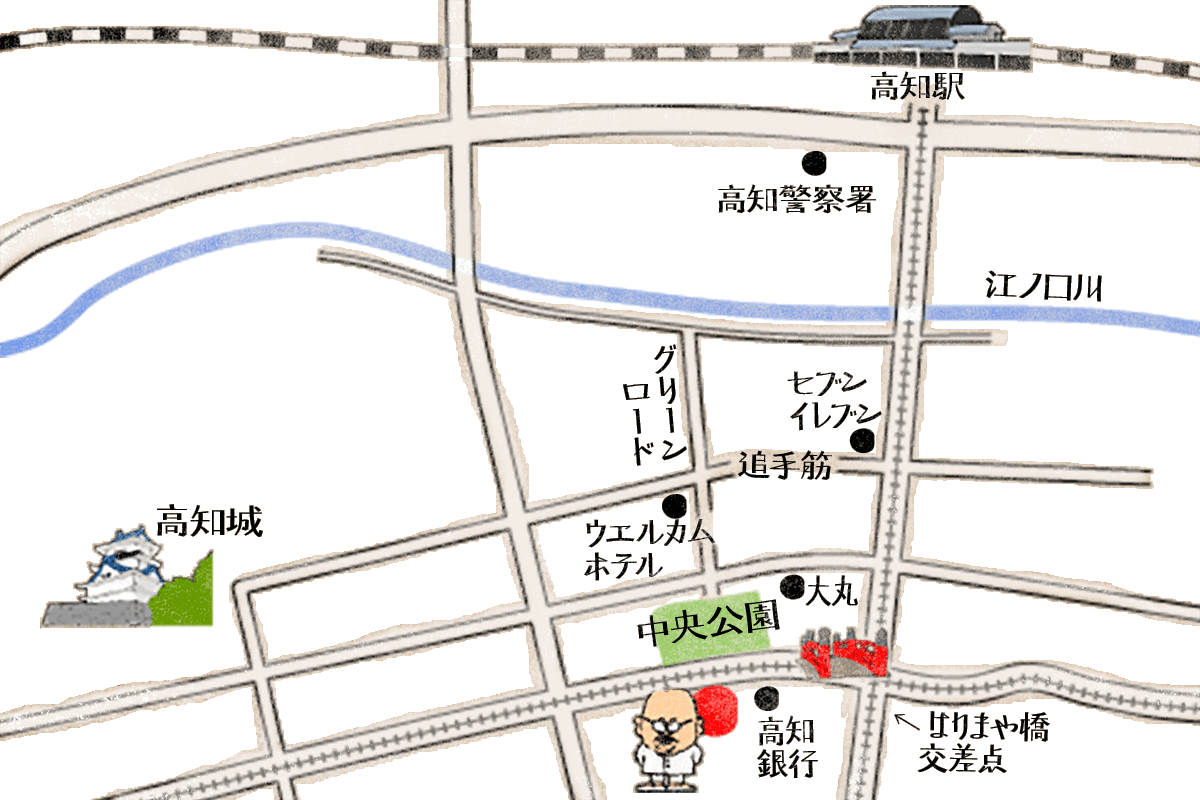 高知県高知市　居酒屋 葉牡丹の地図